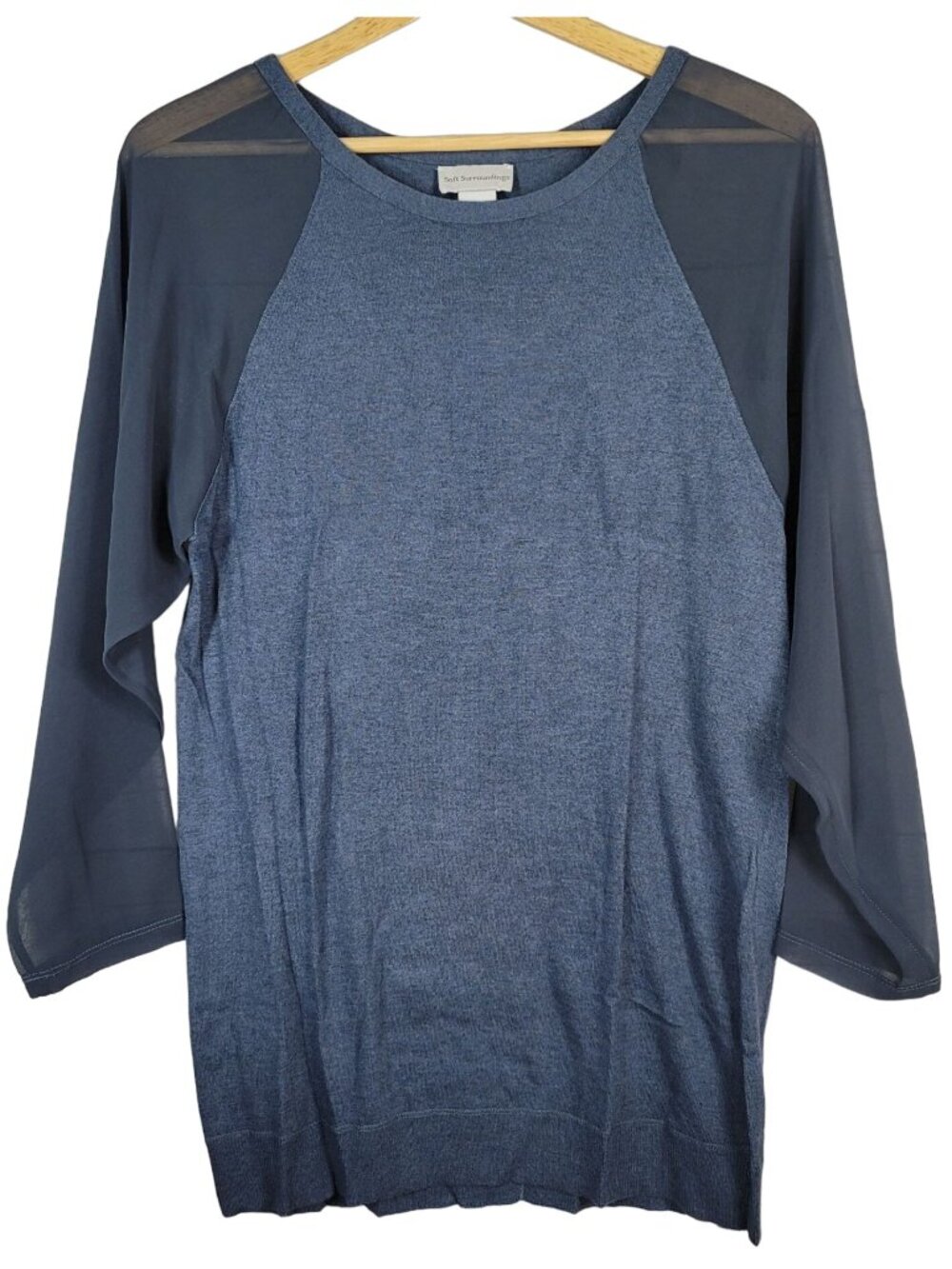 Soft Surroundings Cashmere Blend Tunic Top Blue Small Sheer Sleeves Knit #24199